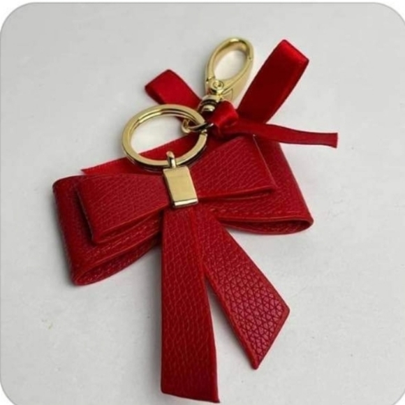 5/25 red faux leather red ribbon keychain with hook - Picture 1 of 3